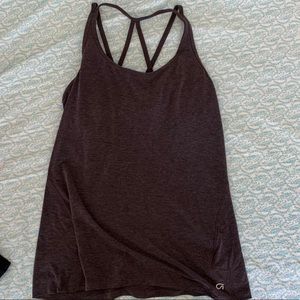 deep purple workout top w shelf bra & strappy back